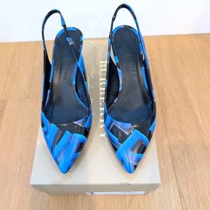 Burberry Black Leather Morson Graffiti Kitten Heel Pumps Sandals Size 7.5